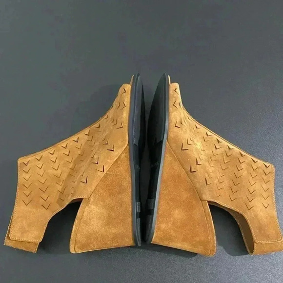 Via Spiga Wedge Heel Sandals New NWOT Brown Cognac Leather Suede - Picture 11 of 13